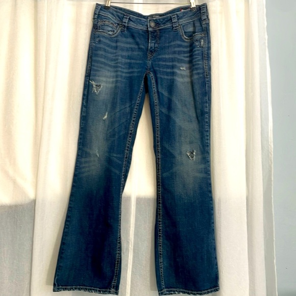 Silver Super stretch Aiko Mid Boot jeans waist 33/ L33 leg measuring at 31! - Picture 1 of 6